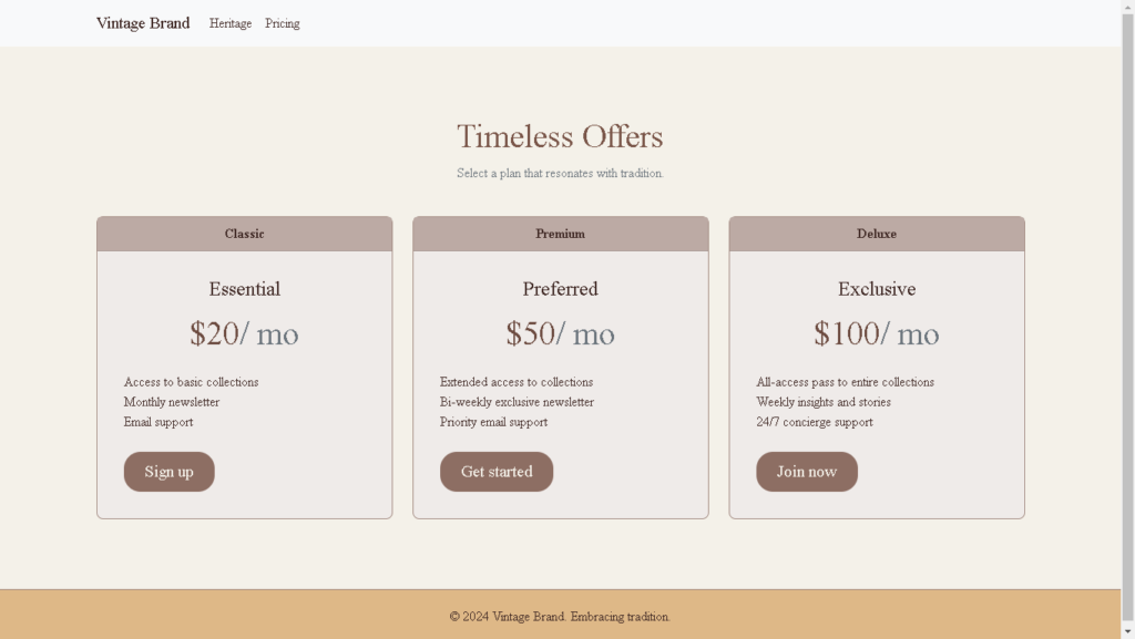 Classic Vintage Pricing Page. manglastubh by ankit akolkar