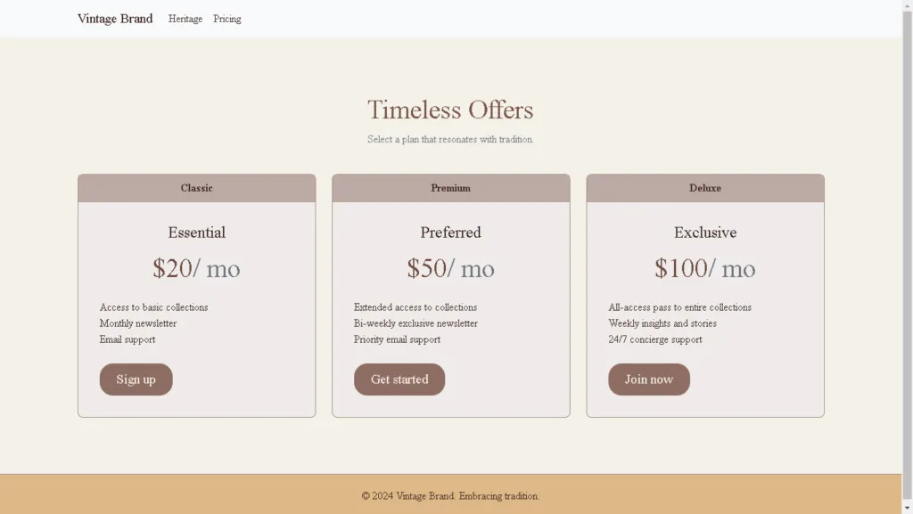Classic Vintage Pricing Page. manglastubh by ankit akolkar