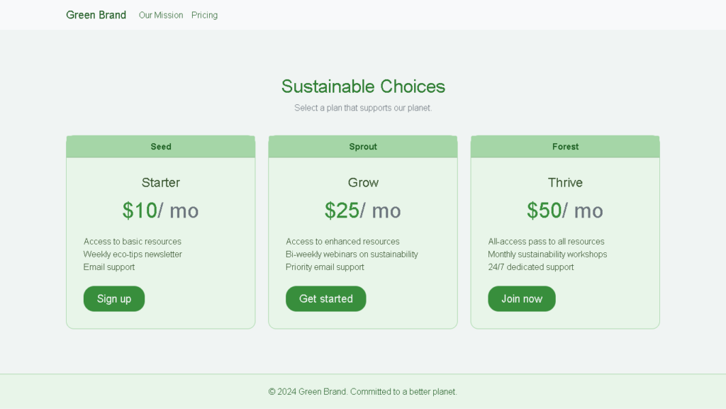 Eco-Friendly Pricing Page. manglastubh by ankit akolkar